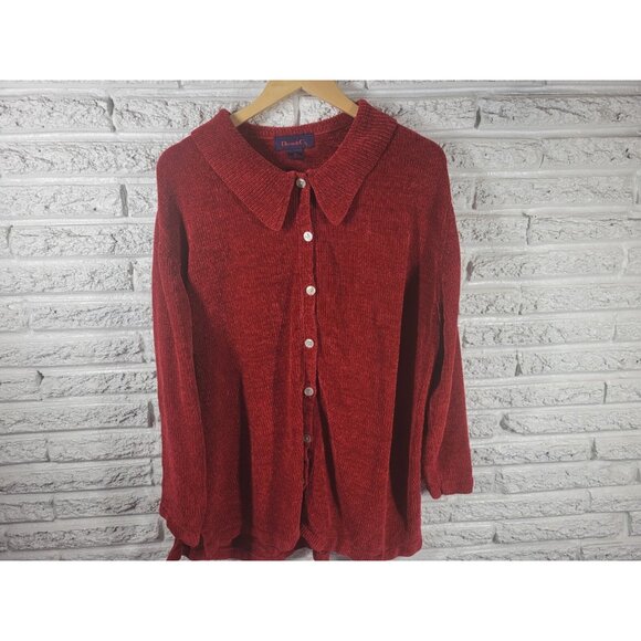 Denim Co Womens Sweater 2X Cardigan Long Sleeve Red Soft Acrylic SWE176E - Picture 3 of 7